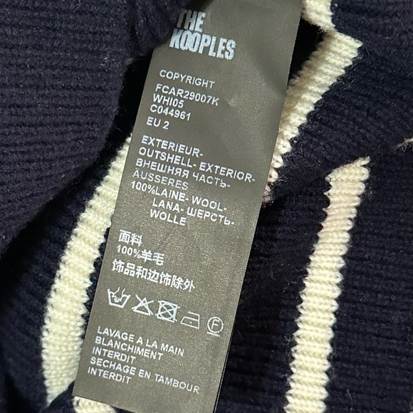 NWT The Kooples Striped Wool Cardigan Size 2 M Navy Cream Chain Oversized - Picture 12 of 14